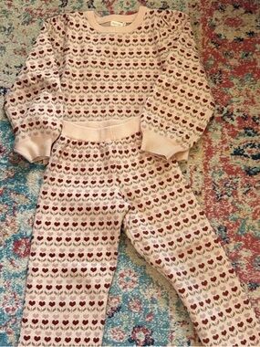 Rylee and Cru Kids Heart-Print Two-Piece sweater Set - Pink